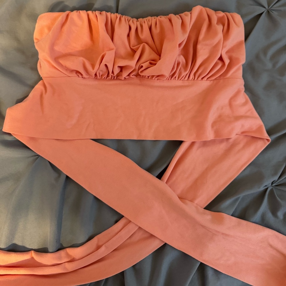Island Gypsy, Peach Strapless Ruched Top